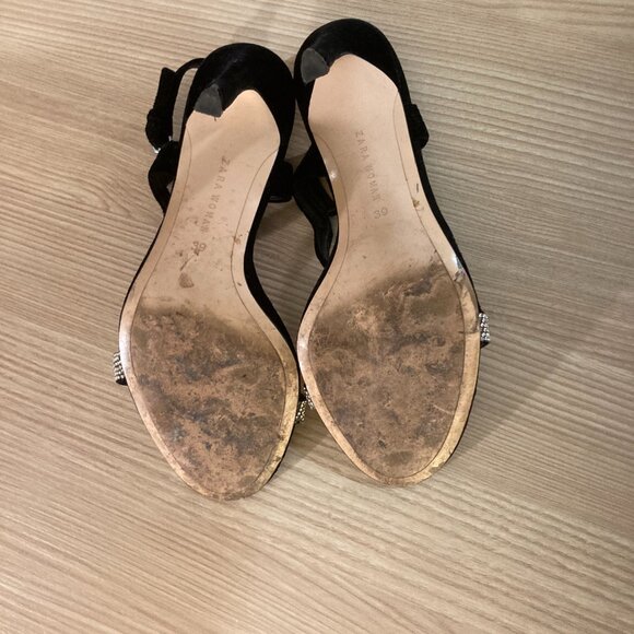 Zara Woman Black Velvety Sparkle Strap Heels Size 39 US 8.5 Ankle Strap High - Picture 5 of 6
